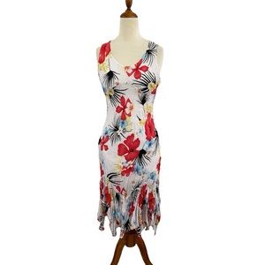 Tropical Floral Handkerchief Hem Dress with Full Lining